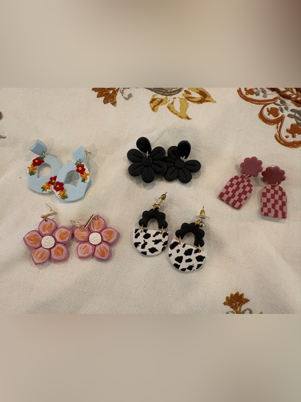 Polymer clay earrings, set of 5